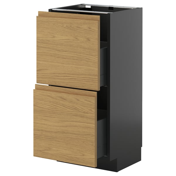 METOD / KNIVSHULT base cabinet with 2 drawers, black-grey/Voxtorp oak effect, 40x37 cm