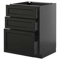METOD / KNIVSHULT base cabinet with 3 drawers, black-grey/Lerhyttan black stained, 60x60 cm