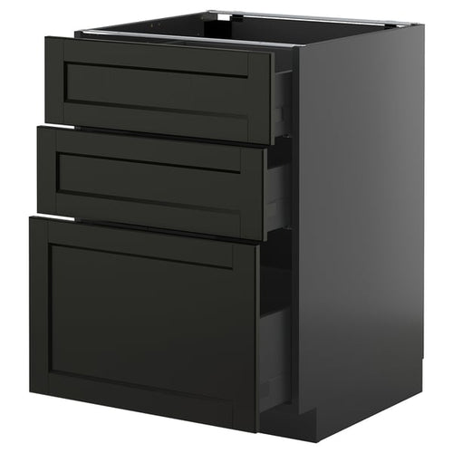METOD / KNIVSHULT - METOD / KNIVSHULT Base cabinet with 3 drawers, black-grey/Lerhyttan black stained, 60x60 cm