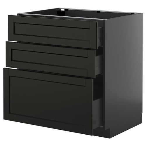 METOD / KNIVSHULT - METOD / KNIVSHULT Base cabinet with 3 drawers, black-grey/Lerhyttan black stained, 80x60 cm