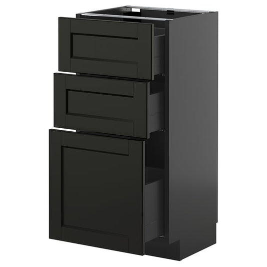 METOD / KNIVSHULT - METOD / KNIVSHULT Base cabinet with 3 drawers, black-grey/Lerhyttan black stained, 40x37 cm