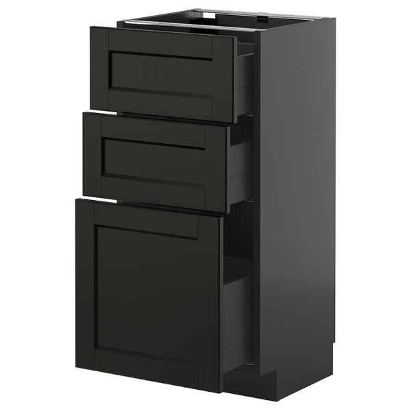 METOD / KNIVSHULT base cabinet with 3 drawers, black-grey/Lerhyttan black stained, 40x37 cm