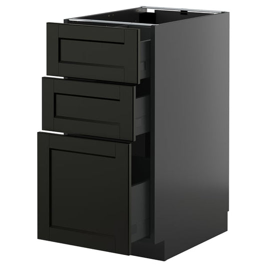 METOD / KNIVSHULT - METOD / KNIVSHULT Base cabinet with 3 drawers, black-grey/Lerhyttan black stained, 40x60 cm