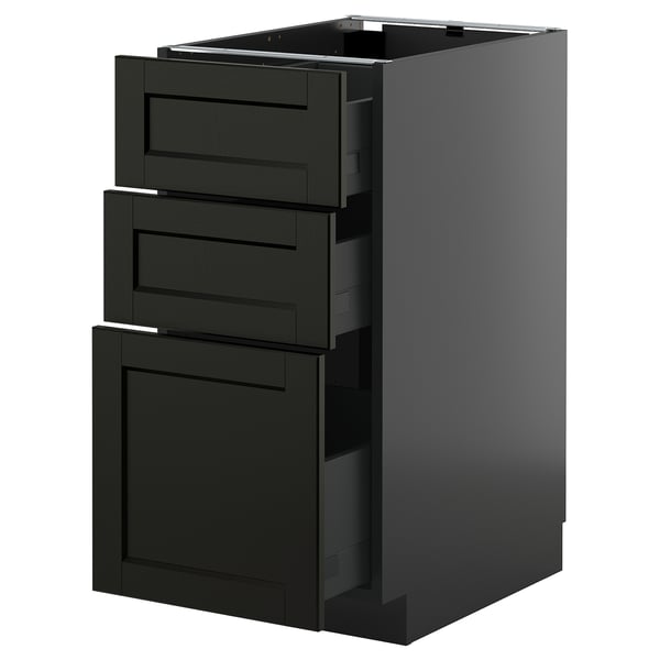 METOD / KNIVSHULT base cabinet with 3 drawers, black-grey/Lerhyttan black stained, 40x60 cm