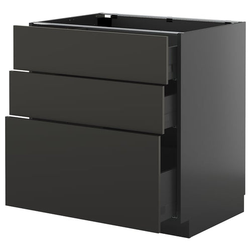 METOD / KNIVSHULT - METOD / KNIVSHULT Base cabinet with 3 drawers, black-grey/Nickebo matt anthracite, 80x60 cm