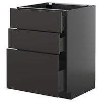 METOD / KNIVSHULT base cabinet with 3 drawers, black-grey/Nickebo matt anthracite, 60x60 cm