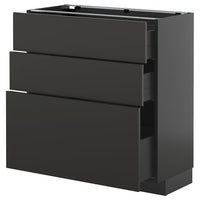METOD / KNIVSHULT base cabinet with 3 drawers, black-grey/Nickebo matt anthracite, 80x37 cm