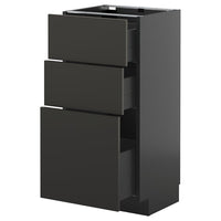 METOD / KNIVSHULT base cabinet with 3 drawers, black-grey/Nickebo matt anthracite, 40x37 cm