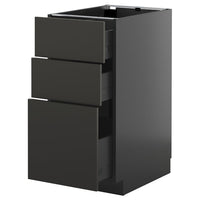 METOD / KNIVSHULT base cabinet with 3 drawers, black-grey/Nickebo matt anthracite, 40x60 cm