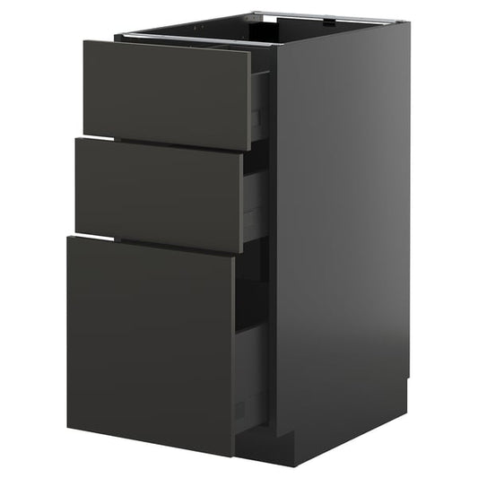METOD / KNIVSHULT - METOD / KNIVSHULT Base cabinet with 3 drawers, black-grey/Nickebo matt anthracite, 40x60 cm