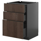 METOD / KNIVSHULT base cabinet with 3 drawers, black-grey/Sinarp brown, 60x60 cm