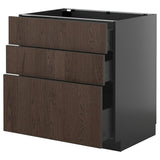 METOD / KNIVSHULT base cabinet with 3 drawers, black-grey/Sinarp brown, 80x60 cm