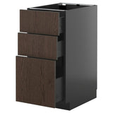 METOD / KNIVSHULT base cabinet with 3 drawers, black-grey/Sinarp brown, 40x60 cm