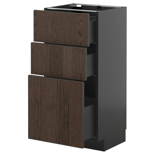 METOD / KNIVSHULT - METOD / KNIVSHULT Base cabinet with 3 drawers, black-grey/Sinarp brown, 40x37 cm