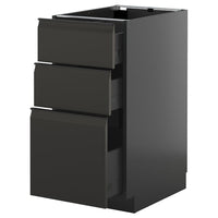 METOD / KNIVSHULT base cabinet with 3 drawers, black-grey/Upplöv matt anthracite, 40x60 cm