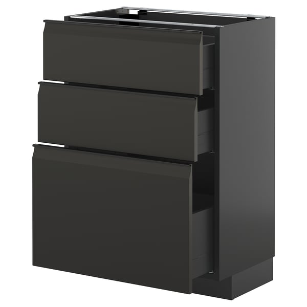 METOD / KNIVSHULT - METOD / KNIVSHULT Base cabinet with 3 drawers, black-grey/Upplöv matt anthracite, 60x37 cm