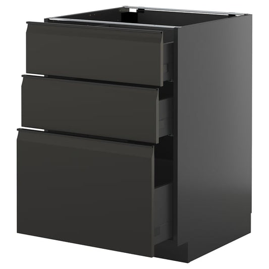 METOD / KNIVSHULT - METOD / KNIVSHULT Base cabinet with 3 drawers, black-grey/Upplöv matt anthracite, 60x60 cm