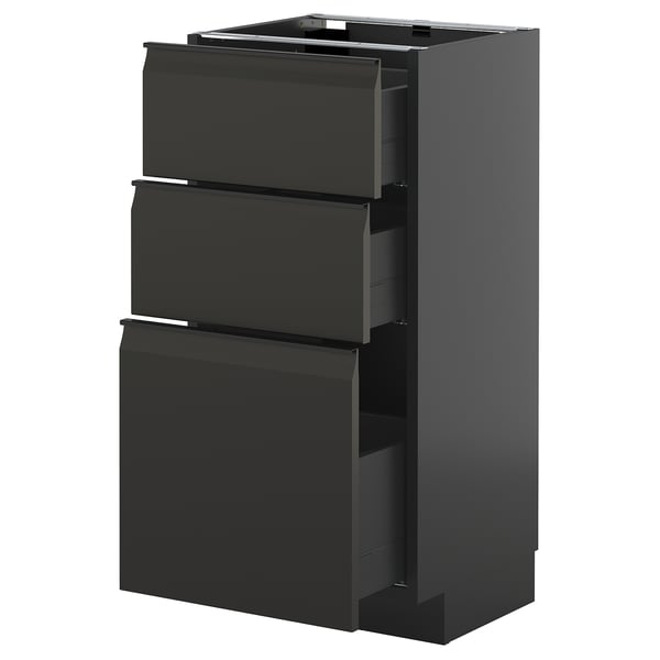 METOD / KNIVSHULT - METOD / KNIVSHULT Base cabinet with 3 drawers, black-grey/Upplöv matt anthracite, 40x37 cm
