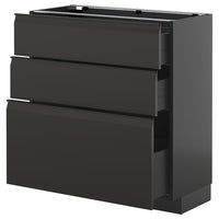 METOD / KNIVSHULT base cabinet with 3 drawers, black-grey/Upplöv matt anthracite, 80x37 cm