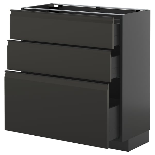 METOD / KNIVSHULT base cabinet with 3 drawers, black-grey/Upplöv matt anthracite, 80x37 cm