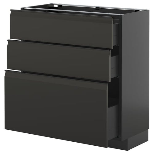 METOD / KNIVSHULT - METOD / KNIVSHULT Base cabinet with 3 drawers, black-grey/Upplöv matt anthracite, 80x37 cm