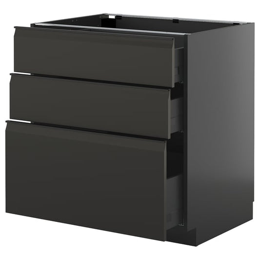 METOD / KNIVSHULT - METOD / KNIVSHULT Base cabinet with 3 drawers, black-grey/Upplöv matt anthracite, 80x60 cm