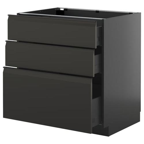 METOD / KNIVSHULT - METOD / KNIVSHULT Base cabinet with 3 drawers, black-grey/Upplöv matt anthracite, 80x60 cm