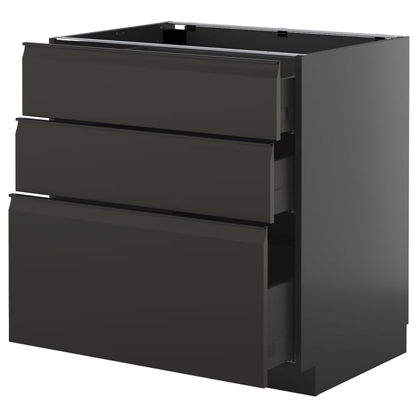 METOD / KNIVSHULT - METOD / KNIVSHULT Base cabinet with 3 drawers, black-grey/Upplöv matt anthracite, 80x60 cm