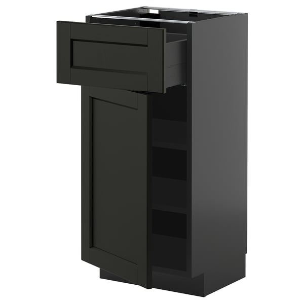 METOD / KNIVSHULT base cabinet with drawer/door, black-grey/Lerhyttan black stained, 40x37 cm