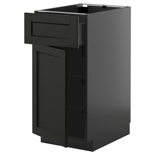 METOD / KNIVSHULT - METOD / KNIVSHULT Base cabinet with drawer/door, black-grey/Lerhyttan black stained, 40x60 cm
