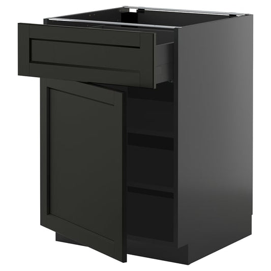 METOD / KNIVSHULT - METOD / KNIVSHULT Base cabinet with drawer/door, black-grey/Lerhyttan black stained, 60x60 cm