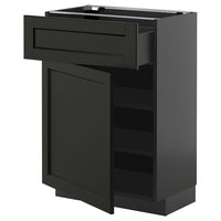 METOD / KNIVSHULT base cabinet with drawer/door, black-grey/Lerhyttan black stained, 60x37 cm