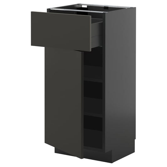 METOD / KNIVSHULT - METOD / KNIVSHULT Base cabinet with drawer/door, black-grey/Nickebo matt anthracite, 40x37 cm