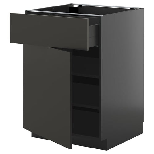METOD / KNIVSHULT - METOD / KNIVSHULT Base cabinet with drawer/door, black-grey/Nickebo matt anthracite, 60x60 cm