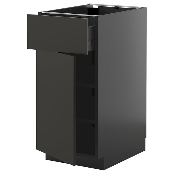 METOD / KNIVSHULT base cabinet with drawer/door, black-grey/Nickebo matt anthracite, 40x60 cm