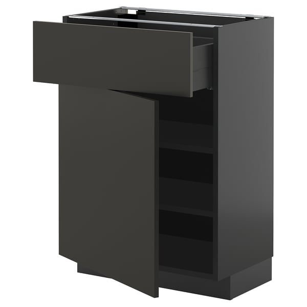 METOD / KNIVSHULT base cabinet with drawer/door, black-grey/Nickebo matt anthracite, 60x37 cm