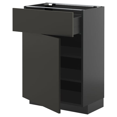 METOD / KNIVSHULT - METOD / KNIVSHULT Base cabinet with drawer/door, black-grey/Nickebo matt anthracite, 60x37 cm