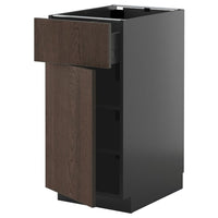 METOD / KNIVSHULT base cabinet with drawer/door, black-grey/Sinarp brown, 40x60 cm