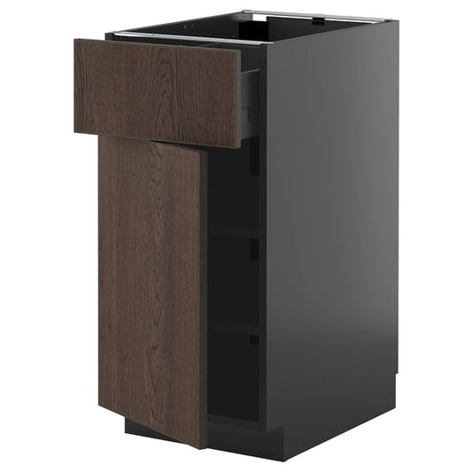 METOD / KNIVSHULT - METOD / KNIVSHULT Base cabinet with drawer/door, black-grey/Sinarp brown, 40x60 cm