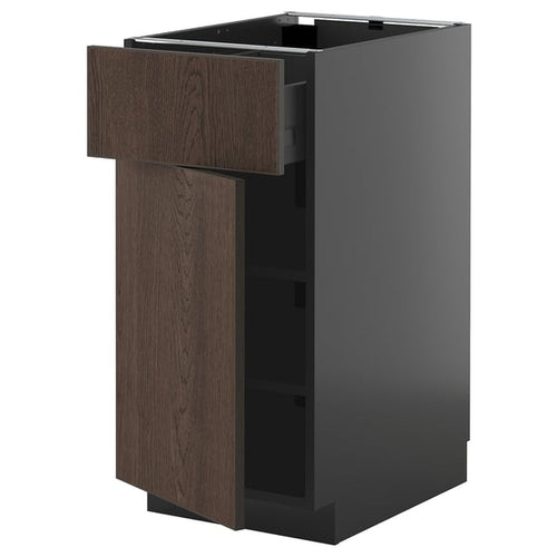 METOD / KNIVSHULT - METOD / KNIVSHULT Base cabinet with drawer/door, black-grey/Sinarp brown, 40x60 cm