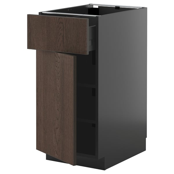 METOD / KNIVSHULT base cabinet with drawer/door, black-grey/Sinarp brown, 40x60 cm