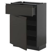 METOD / KNIVSHULT base cabinet with drawer/door, black-grey/Upplöv matt anthracite, 60x37 cm