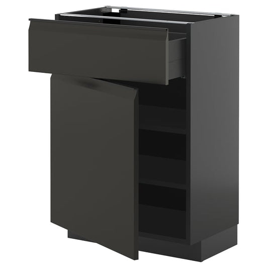 METOD / KNIVSHULT base cabinet with drawer/door, black-grey/Upplöv matt anthracite, 60x37 cm