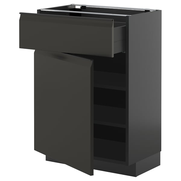 METOD / KNIVSHULT base cabinet with drawer/door, black-grey/Upplöv matt anthracite, 60x37 cm
