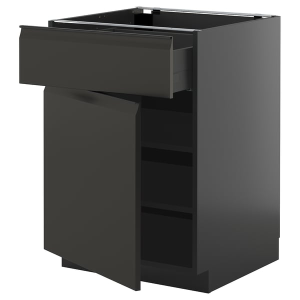METOD / KNIVSHULT base cabinet with drawer/door, black-grey/Upplöv matt anthracite, 60x60 cm