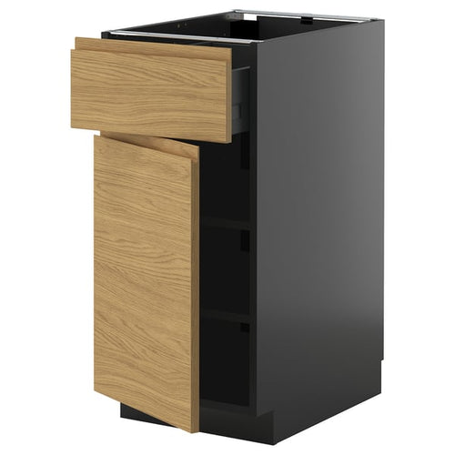 METOD / KNIVSHULT - METOD / KNIVSHULT Base cabinet with drawer/door, black-grey/Voxtorp oak effect, 40x60 cm