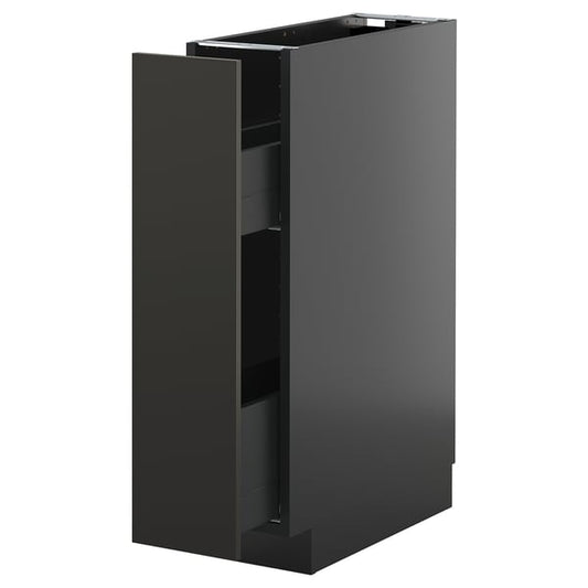 METOD / KNIVSHULT - METOD / KNIVSHULT Base cabinet/pull-out int fittings, black-grey/Nickebo matt anthracite, 20x60 cm