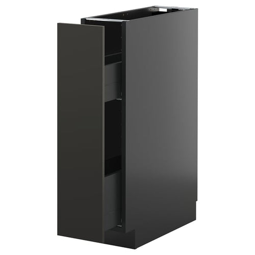 METOD / KNIVSHULT - METOD / KNIVSHULT Base cabinet/pull-out int fittings, black-grey/Nickebo matt anthracite, 20x60 cm