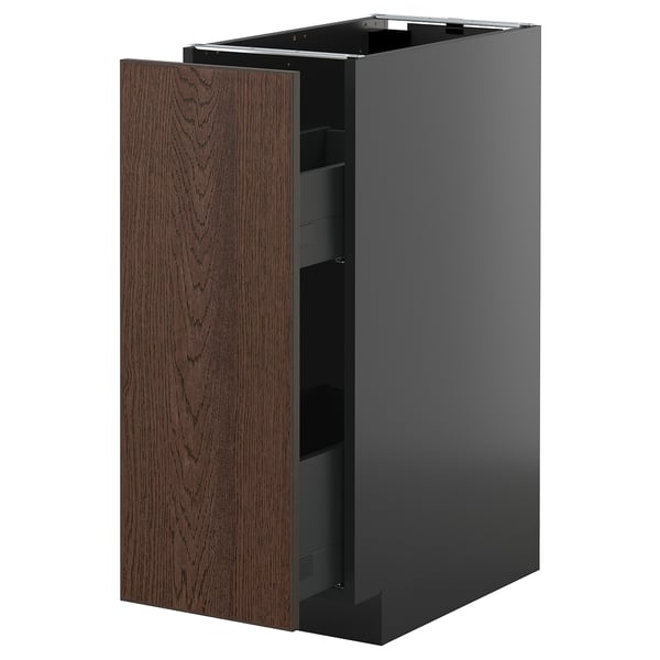 METOD / KNIVSHULT base cabinet/pull-out int fittings, black-grey/Sinarp brown, 30x60 cm