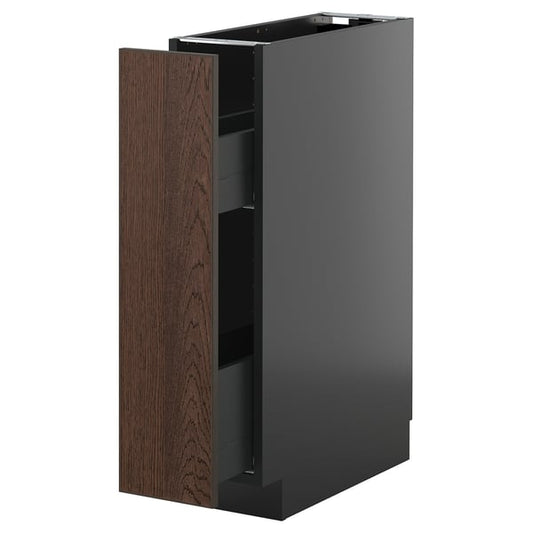 METOD / KNIVSHULT - METOD / KNIVSHULT Base cabinet/pull-out int fittings, black-grey/Sinarp brown, 20x60 cm